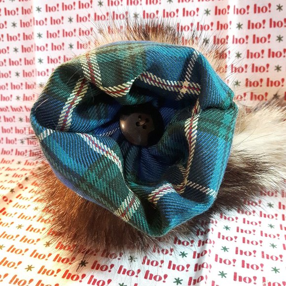 Tartan Teddy Bear Christmas Ornament - Genuine Fur - Coyote - Picture 6 of 6